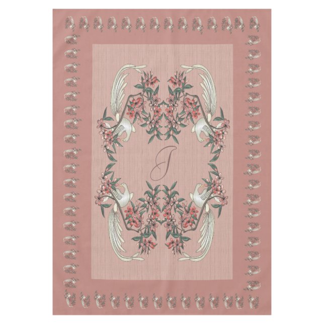 The Romance of Silk w/ Monogram 60" x 84" Peach Tablecloth (Front)