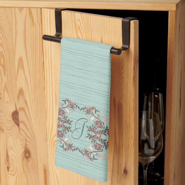 The Romance of Silk w/ Monogram Aqua Kitchen Towel (Thirds Fold)