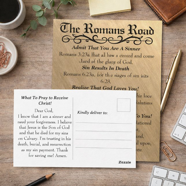 The Romans Road Sinner's Prayer Gold Black Postcard (Creator Uploaded)