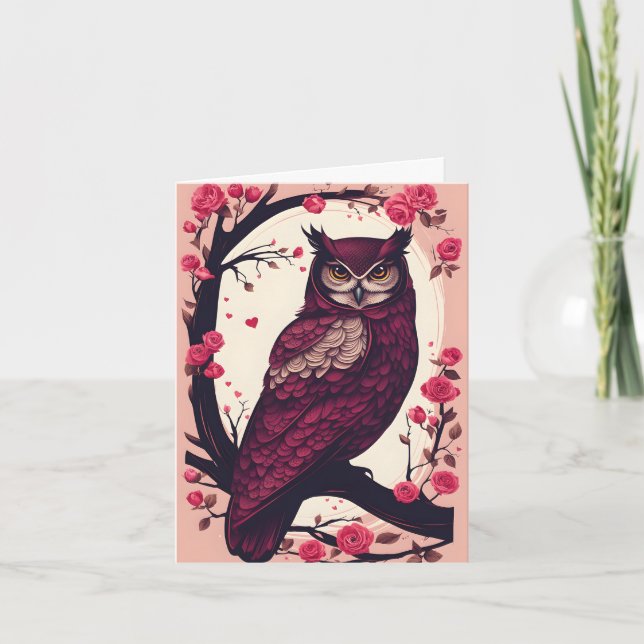 The Romantic Owl Valentine Holiday Card (Front)