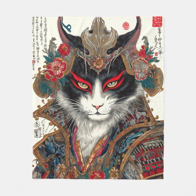 The Ronin Cat | Ukiyo-e Samurai Warrior Fleece Blanket (Front)