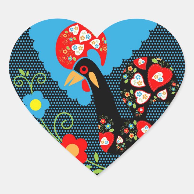 The Rooster of Portugal Heart Sticker (Front)