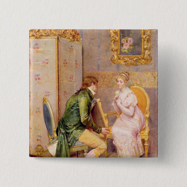 The Rose 2 Inch Square Button (Front)