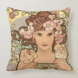 The Rose by Mucha Throw Pillow