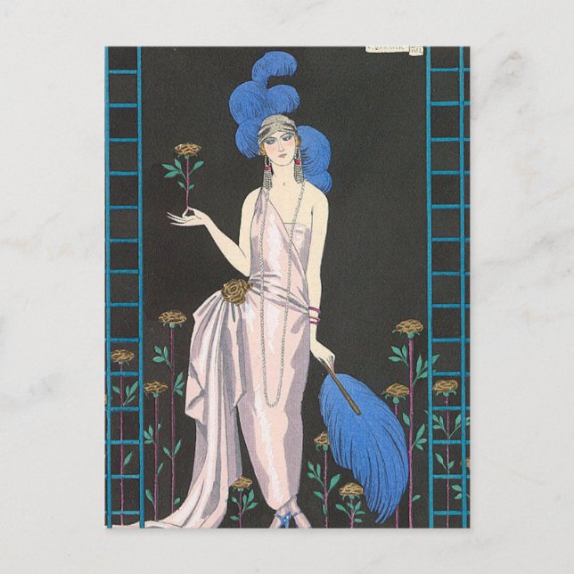 The Rose Evening Dress by George Barbier Postcard (Front)