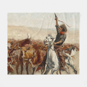 The Roundup Western Art by Frederic Remington Fleece Blanket