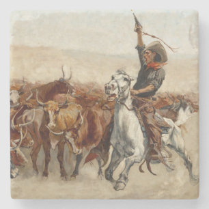 The Roundup Western Art by Frederic Remington Stone Coaster