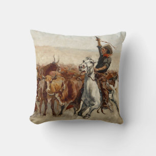 The Roundup Western Art by Frederic Remington Throw Pillow
