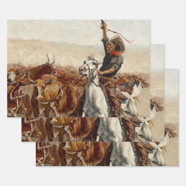 The Roundup Western Art by Frederic Remington Wrapping Paper Sheet (Set)
