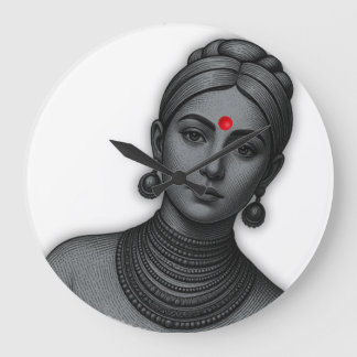 The Royal Gaze - Indian Queen Line Art Large Clock