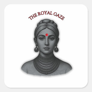 The Royal Gaze - Indian Queen Line Art Square Sticker