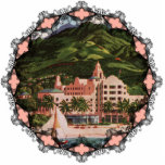 The Royal Hawaiian Hotel Ornament Photo Sculpture Ornament<br><div class="desc">Vintage image of The Royal Hawaiian Hotel on Honolulu in bright,  vivbrant colours makes a great holiday ornament for the tree.</div>