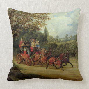 The Royal Mail Coach with Passengers (oil on canva Throw Pillow