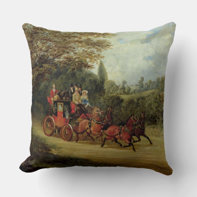 The Royal Mail Coach with Passengers (oil on canva Throw Pillow (Front)