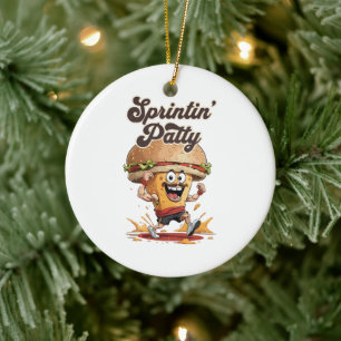 The Running Cheeseburger Ceramic Ornament