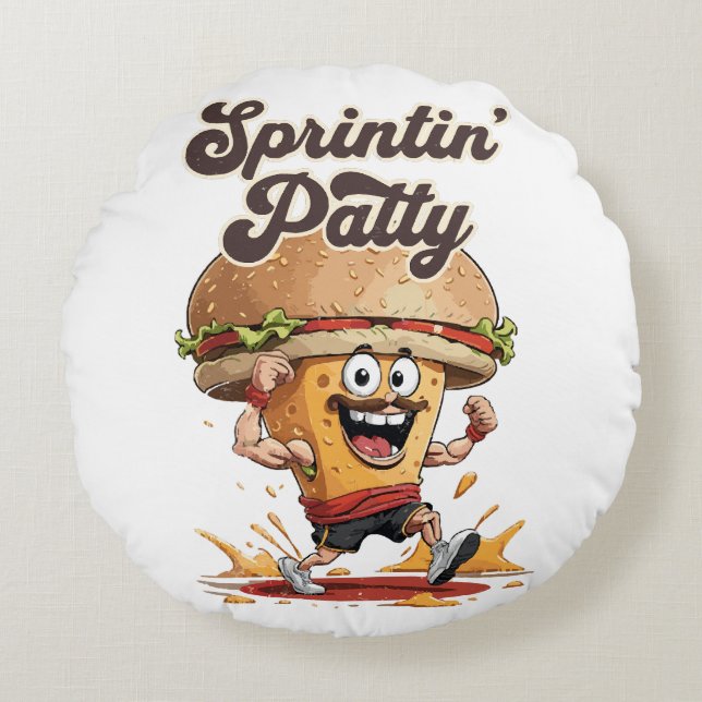 The Running Cheeseburger Round Pillow (Front)