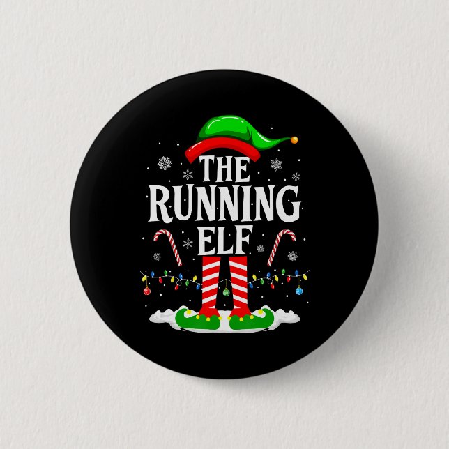 The Running Elf Xmas Running Funny Runner Christma 2 Inch Round Button (Front)