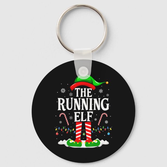 The Running Elf Xmas Running Funny Runner Christma Keychain (Front)
