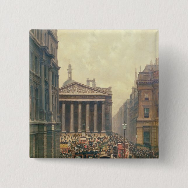 The Rush Hour by the Royal Exchange from Queen 2 Inch Square Button (Front)