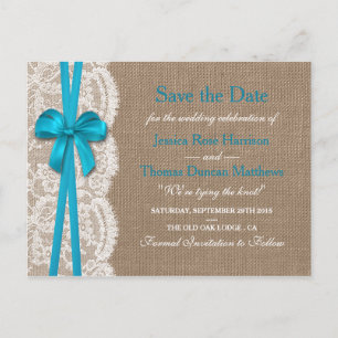 The Rustic Blue Bow Collection Save The Date Announcement Postcard