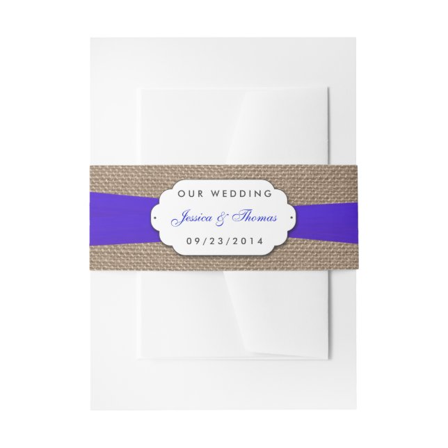 The Rustic Blue Bow Wedding Collection Invitation Belly Band (Front Example)