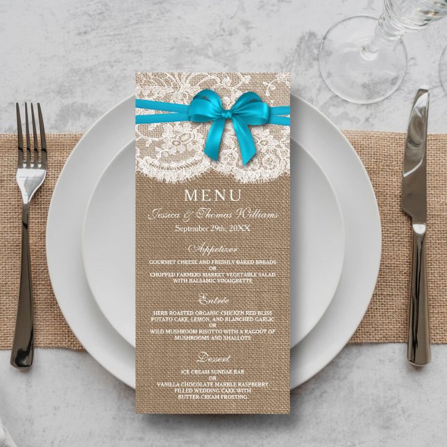 The Rustic Blue Bow Wedding Collection Menu Card (Creator Uploaded)