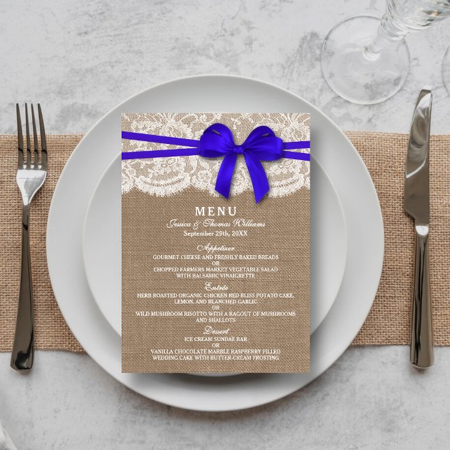 The Rustic Blue Bow Wedding Collection Menu Card (Creator Uploaded)