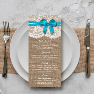 The Rustic Blue Bow Wedding Collection Menu Card