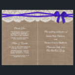 The Rustic Blue Bow Wedding Collection Programs<br><div class="desc">The rustic blue bow wedding collection is a stunning design featuring a lovely rustic burlap effect background with a romantic vintage white lace effect trim and a stunning blue bow. These programs can be personalized for your special occasion and would make the perfect template for weddings, bridal showers, engagement parties,...</div>