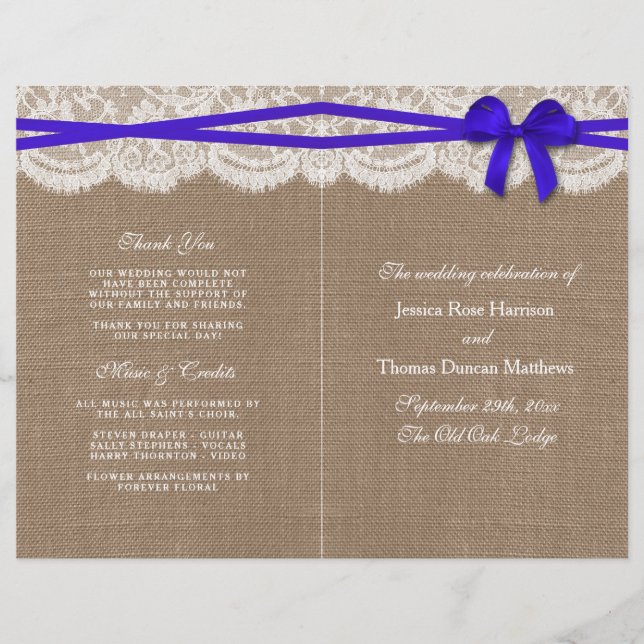The Rustic Blue Bow Wedding Collection Programs (Front)