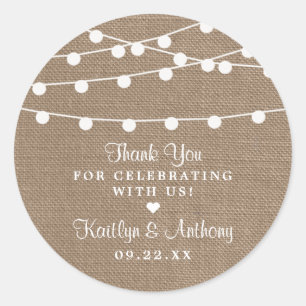 The Rustic Burlap String Lights Wedding Collection Classic Round Sticker