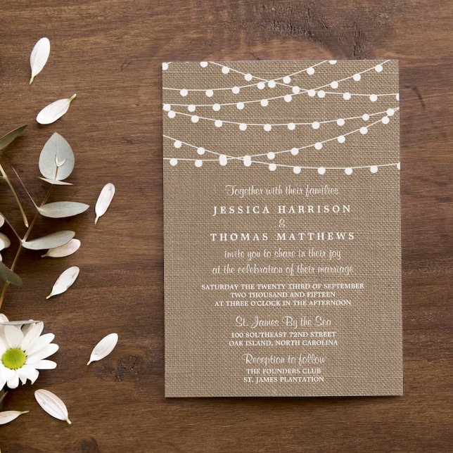 The Rustic Burlap String Lights Wedding Collection Invitation (Creator Uploaded)