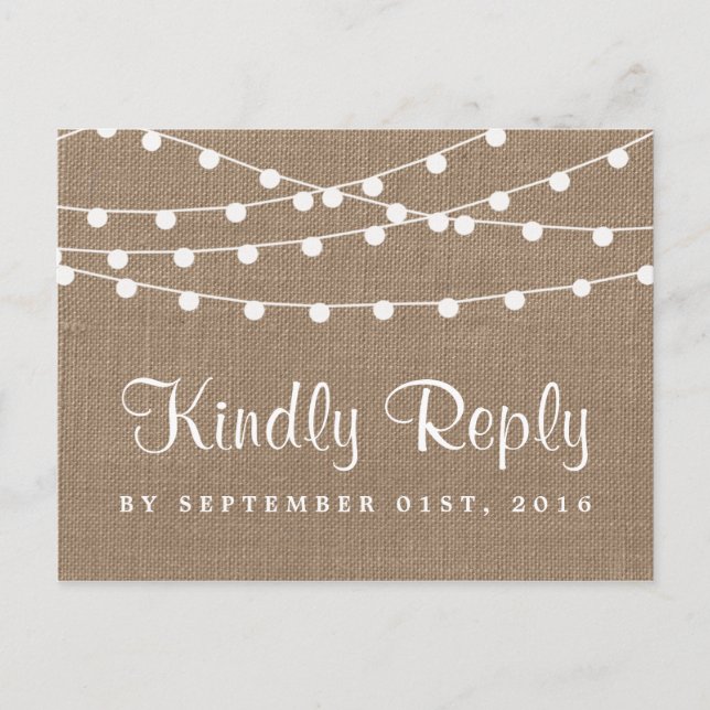 The Rustic Burlap String Lights Wedding Collection Invitation Postcard (Front)