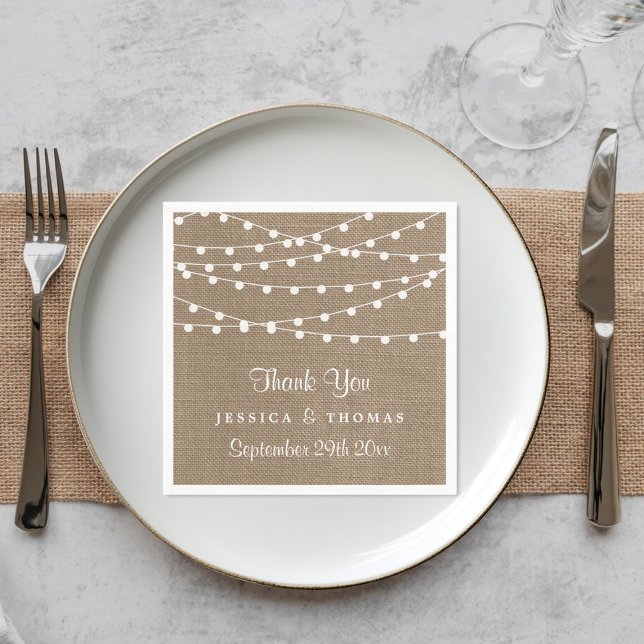 The Rustic Burlap String Lights Wedding Collection Napkin (Creator Uploaded)