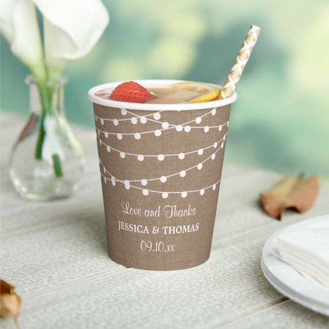 The Rustic Burlap String Lights Wedding Collection Paper Cups (Insitu)