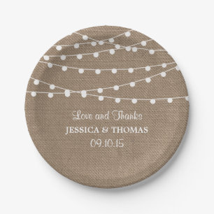 The Rustic Burlap String Lights Wedding Collection Paper Plate