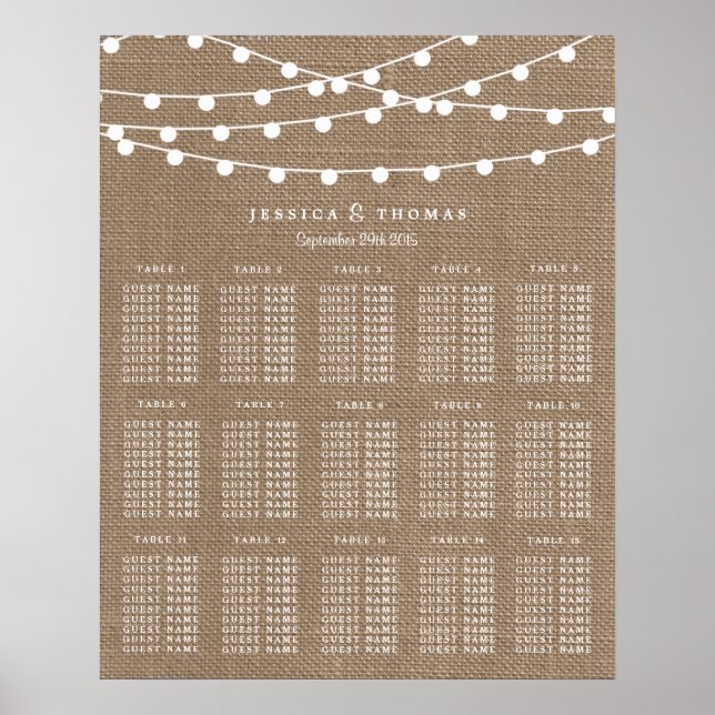 The Rustic Burlap String Lights Wedding Collection Poster (Front)