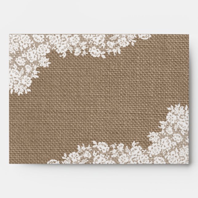 The Rustic Burlap & Vintage White Lace Collection Envelopes (Front)