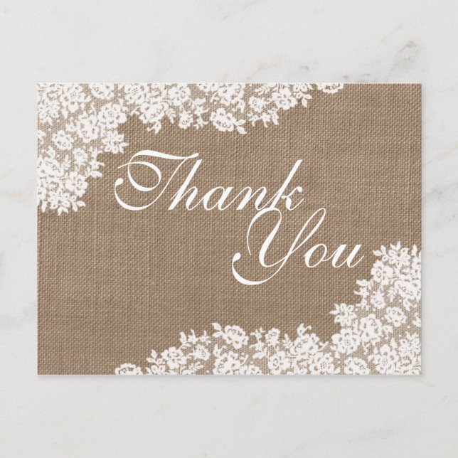 The Rustic Burlap & Vintage White Lace Collection Postcard (Front)