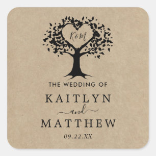 The Rustic Heart Tree Wedding Collection Square Sticker