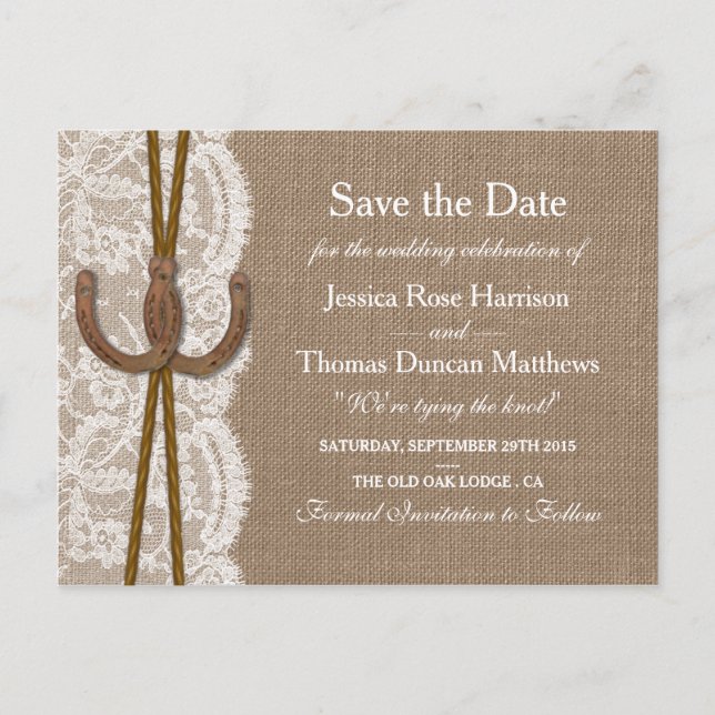 The Rustic Horseshoe Collection Save The Date Announcement Postcard (Front)
