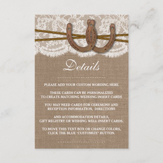 The Rustic Horseshoe Wedding Collection Enclosure Card (Front)