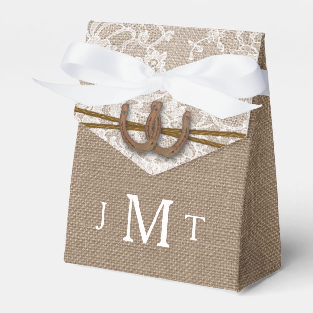 The Rustic Horseshoe Wedding Collection Favor Box (Front Side)