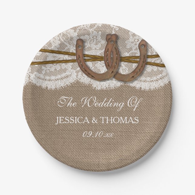 The Rustic Horseshoe Wedding Collection Paper Plate (Front)