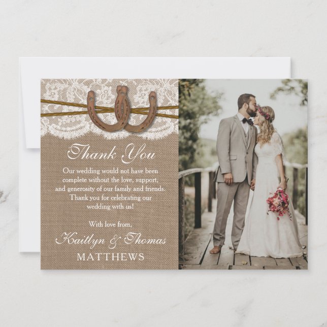 The Rustic Horseshoe Wedding Collection Photo Thank You Card (Front)