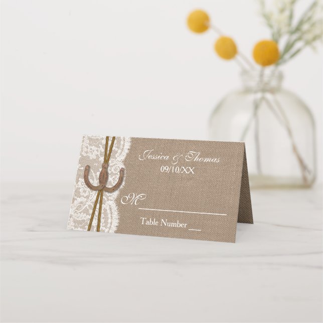 The Rustic Horseshoe Wedding Collection Place Card (Front)