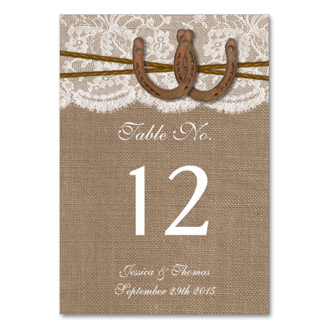 The Rustic Horseshoe Wedding Collection Table Number (Front)