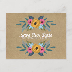 The Rustic Kraft Floral Wreath Wedding Collection Announcement Postcard