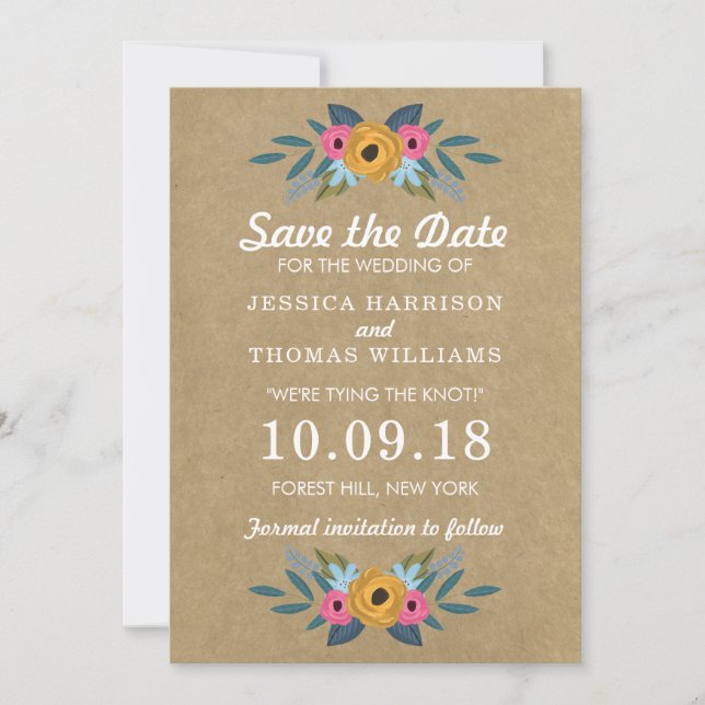 The Rustic Kraft Floral Wreath Wedding Collection Save The Date (Front)