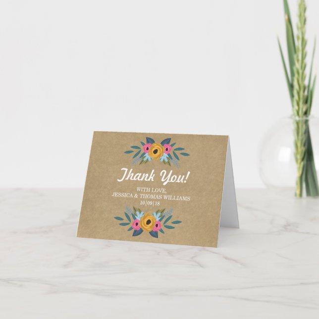 The Rustic Kraft Floral Wreath Wedding Collection Thank You Card (Front)
